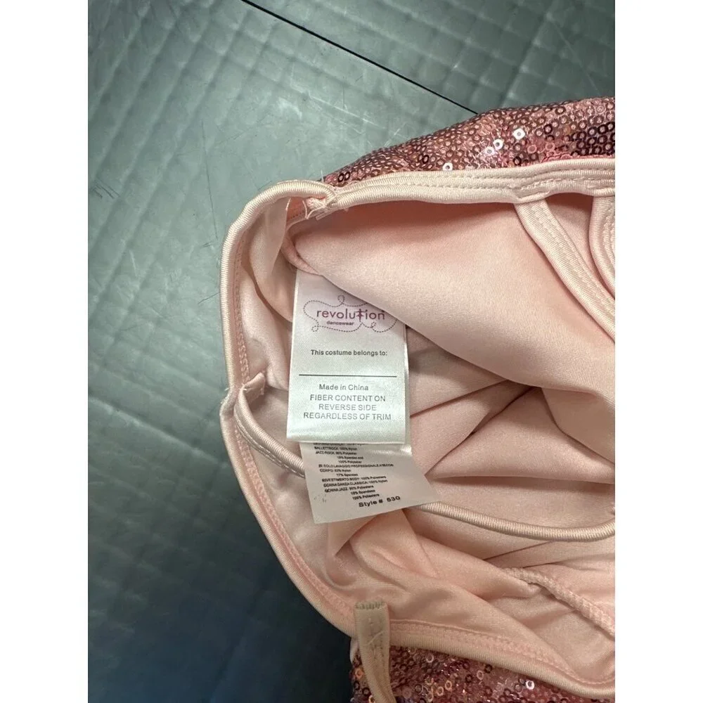 REVOLUTION DANCEWEAR GIRLS MC MEDIUM PINK SEQUIN DANCE COSTUME LEOTARD
